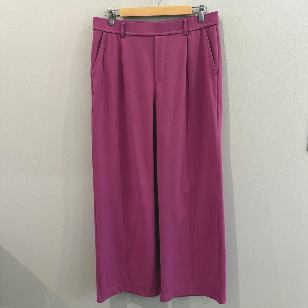 Halara High Waisted Wide Leg Pleated Trousers L Pink Fuchsia Magenta Work Pants